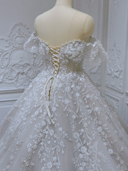 Stock clearance! Size 8! Ivory beading 3D floral ballgown fairy wedding dress - Ting's Bridal Collection