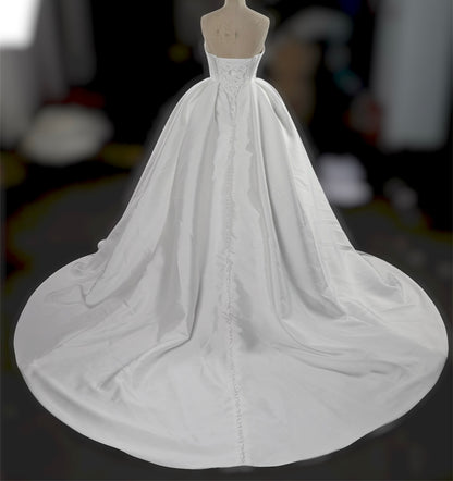 TBC-ZB061 Custom-made white satin sweetheart ballgown royal wedding dress
