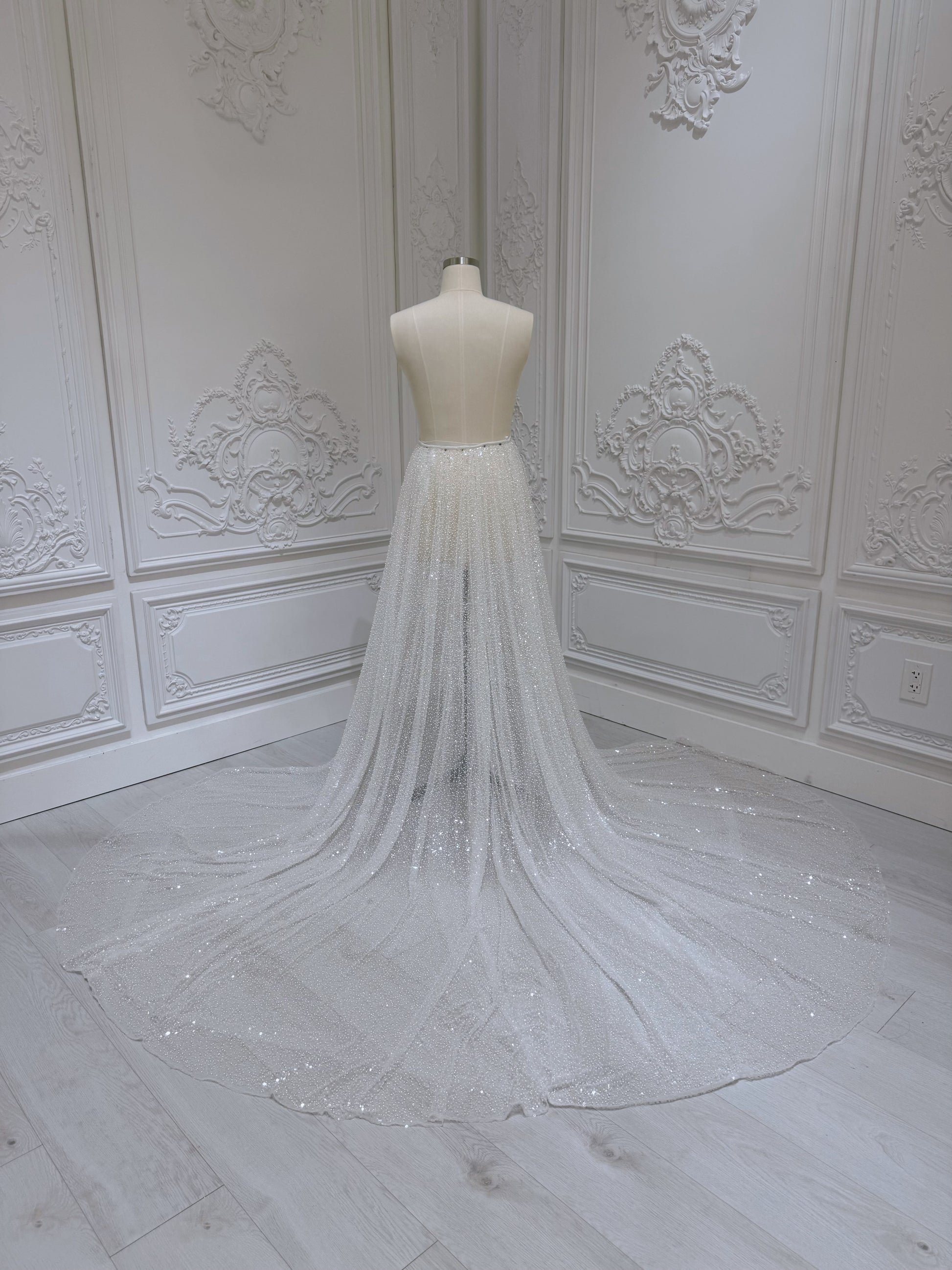 Beading sparkling bridal detachable overskirt for wedding dress - Ting's Bridal Collection
