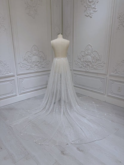 Beading sparkling bridal detachable overskirt for wedding dress - Ting's Bridal Collection