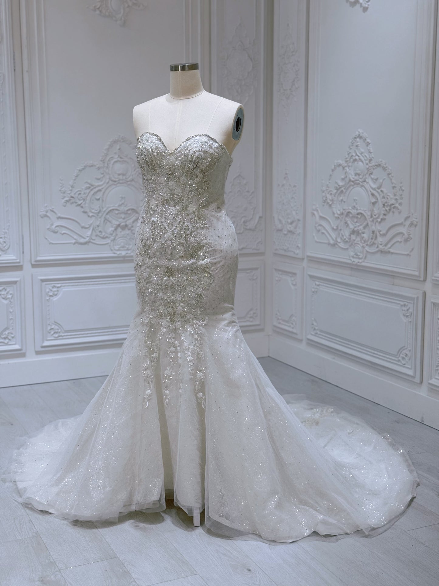 Stock Clearance! Bridal size 12! Luxury beading sparkling trumpet wedding dress - Ting's Bridal Collection