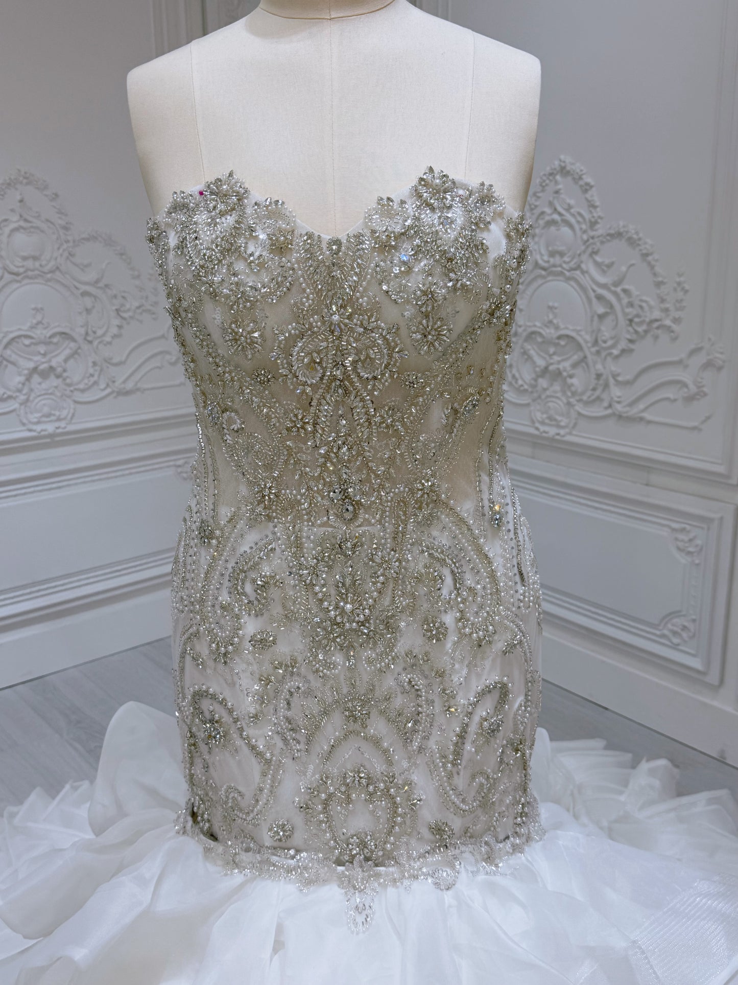 TBC-2IN1-001 Luxury beading sparkling mermaid royal wedding dress with detachable ruffled skirt - Ting's Bridal Collection