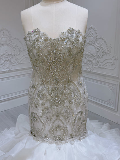 TBC-2IN1-001 Luxury beading sparkling mermaid royal wedding dress with detachable ruffled skirt - Ting's Bridal Collection