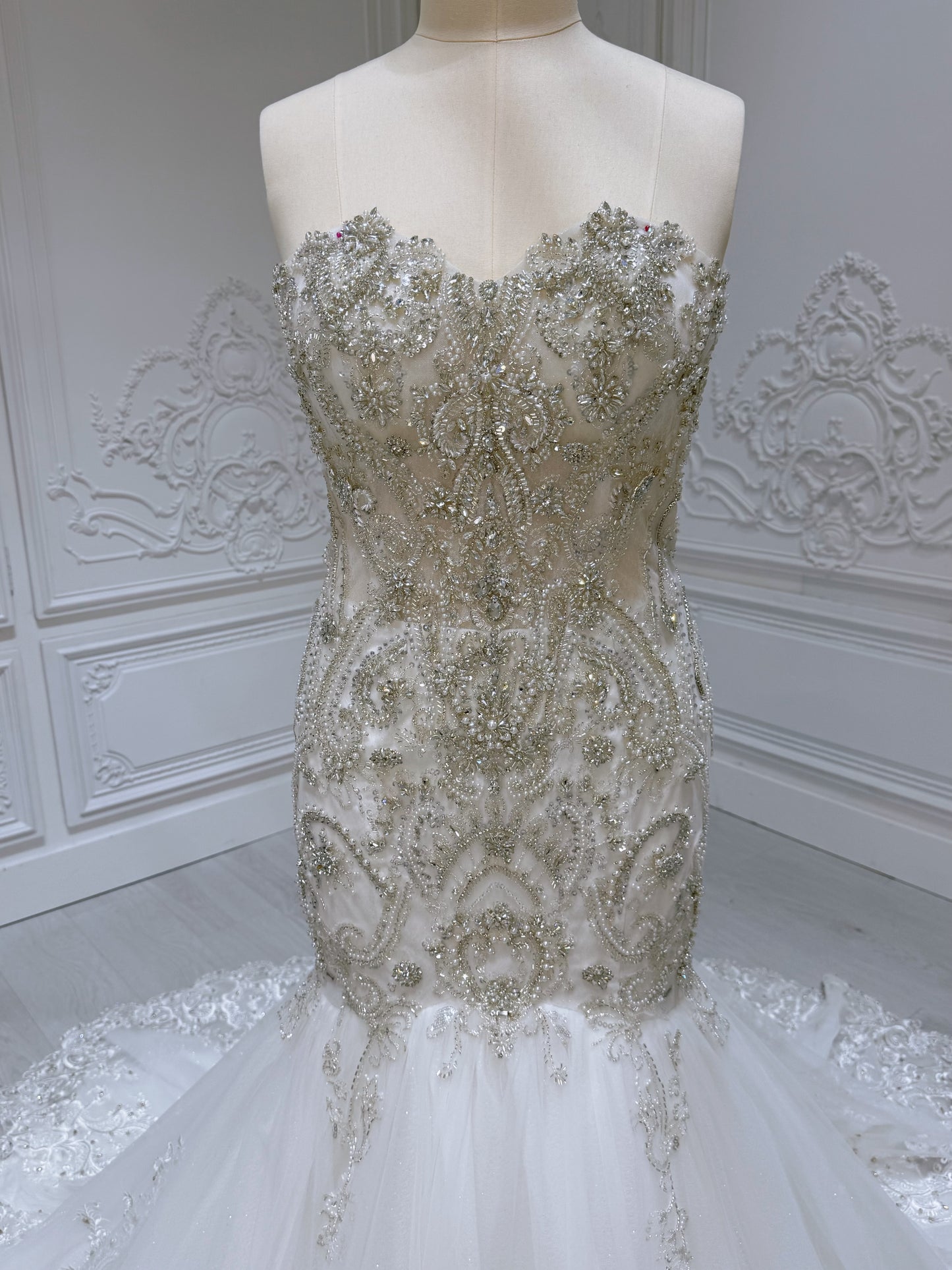 TBC-2IN1-001 Luxury beading sparkling mermaid royal wedding dress with detachable ruffled skirt - Ting's Bridal Collection