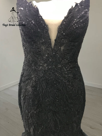TBC-TM006 Custom-made black lace beading mermaid wedding dress