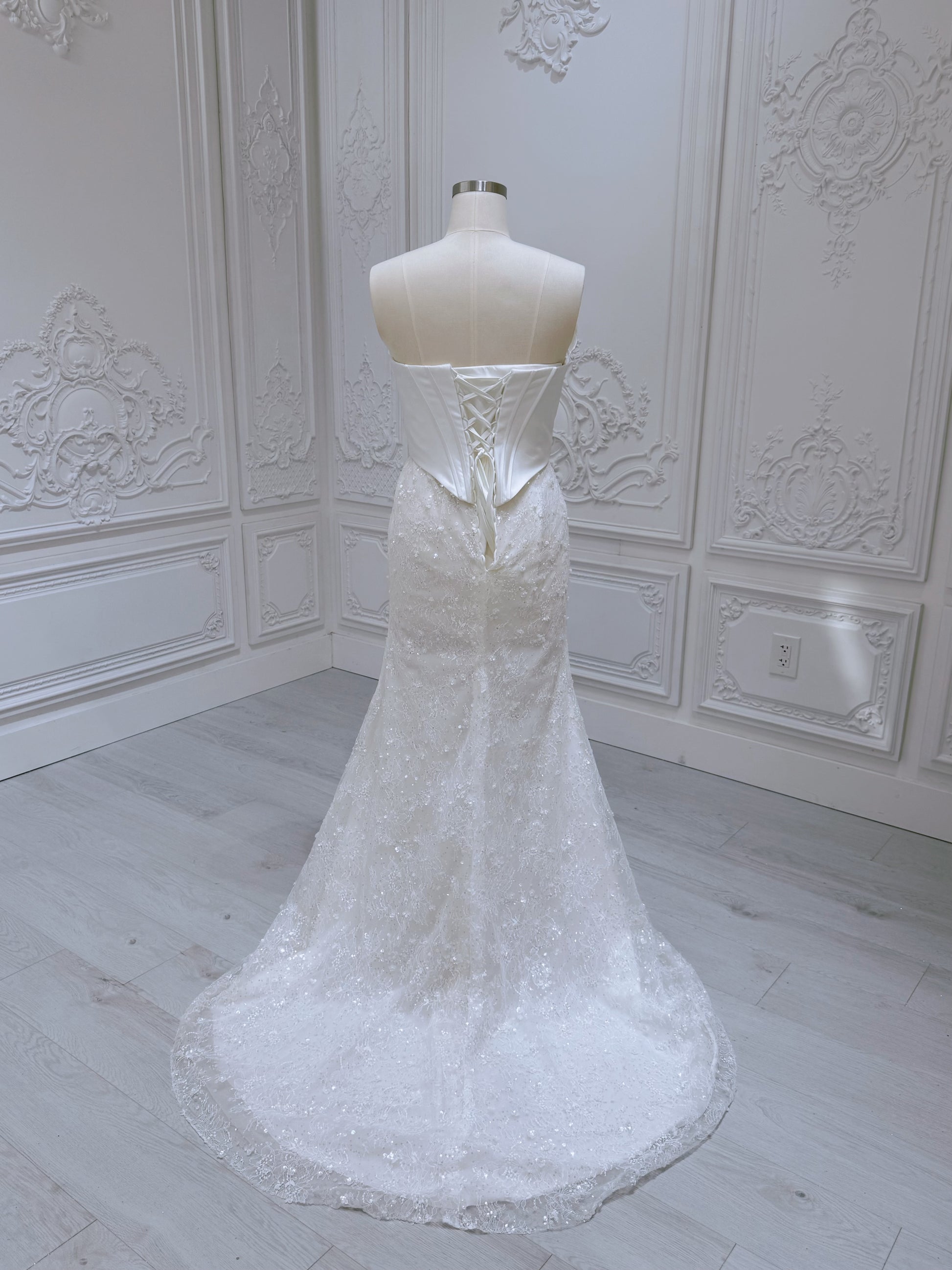 Stock of 2 in 1 mermaid wedding dress with detachable satin skirt - Ting's Bridal Collection