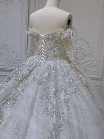 Stock Clearance! Bridal size 12! Sparkling off the shoulder princess ballgown fairy wedding dress - Ting's Bridal Collection