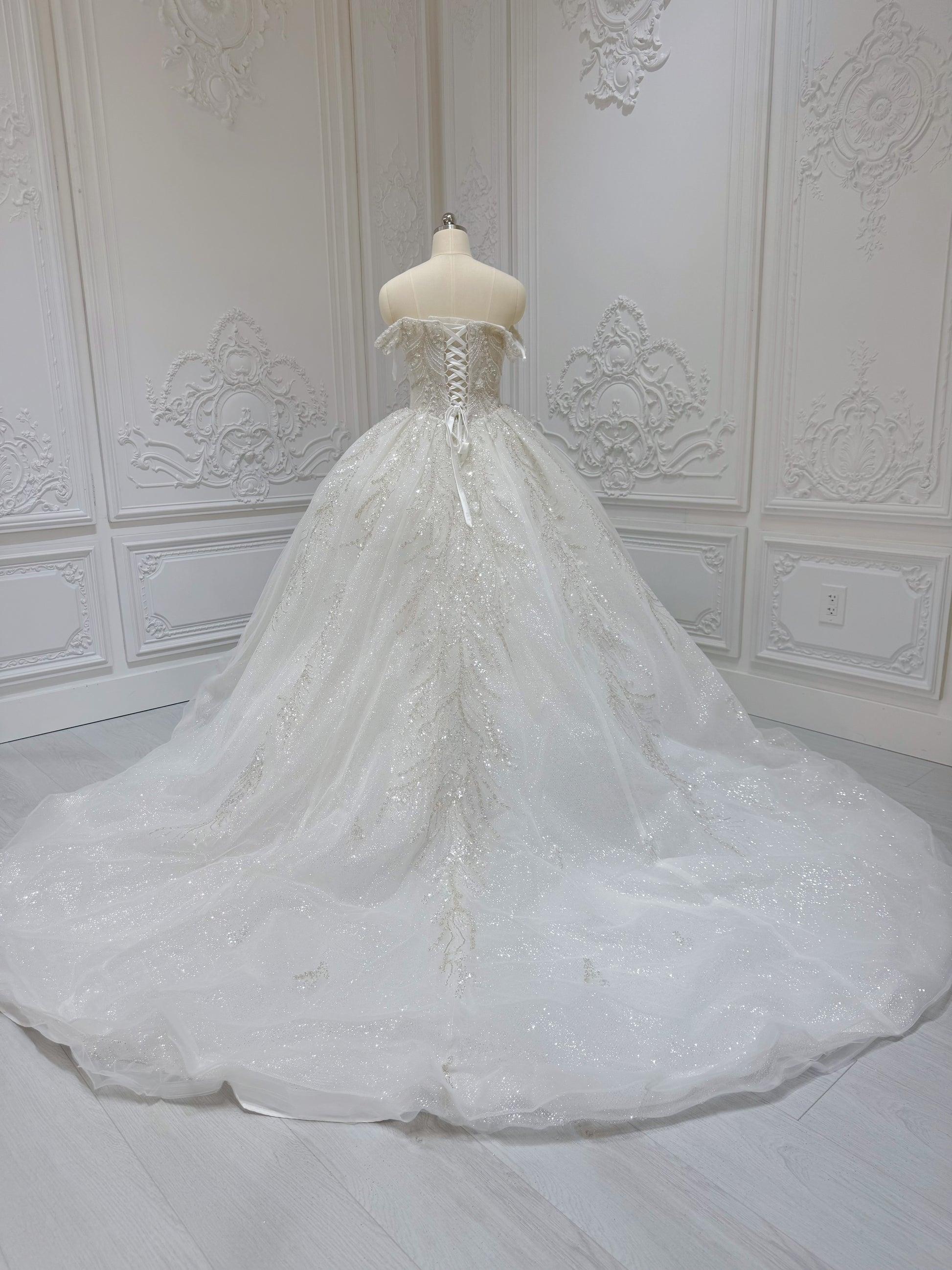 Stock Clearance! Bridal size 6! Luxury beading sparkling off the shoulder princess ballgown fairy wedding dress - Ting's Bridal Collection