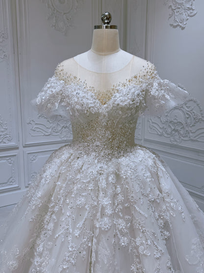 Stock clearance! Size 8! Ivory beading 3D floral ballgown fairy wedding dress - Ting's Bridal Collection