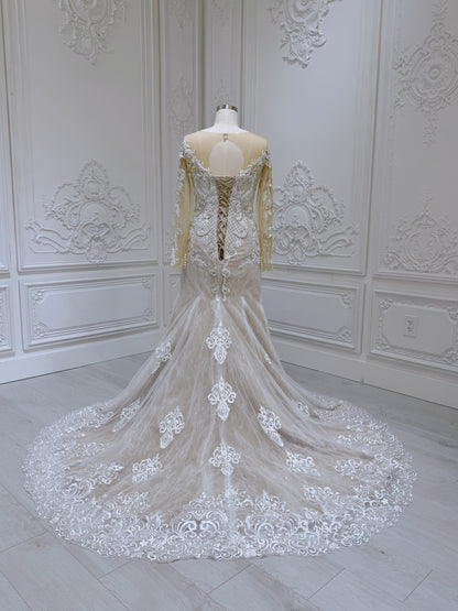 TBC-2IN1-024 Stock of luxury mermaid wedding dress with detachable satin skirt - Ting's Bridal Collection