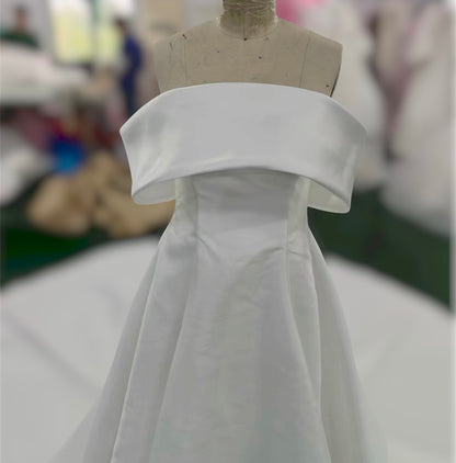 TBC-ZA027 Custom-made satin Aline wedding dress