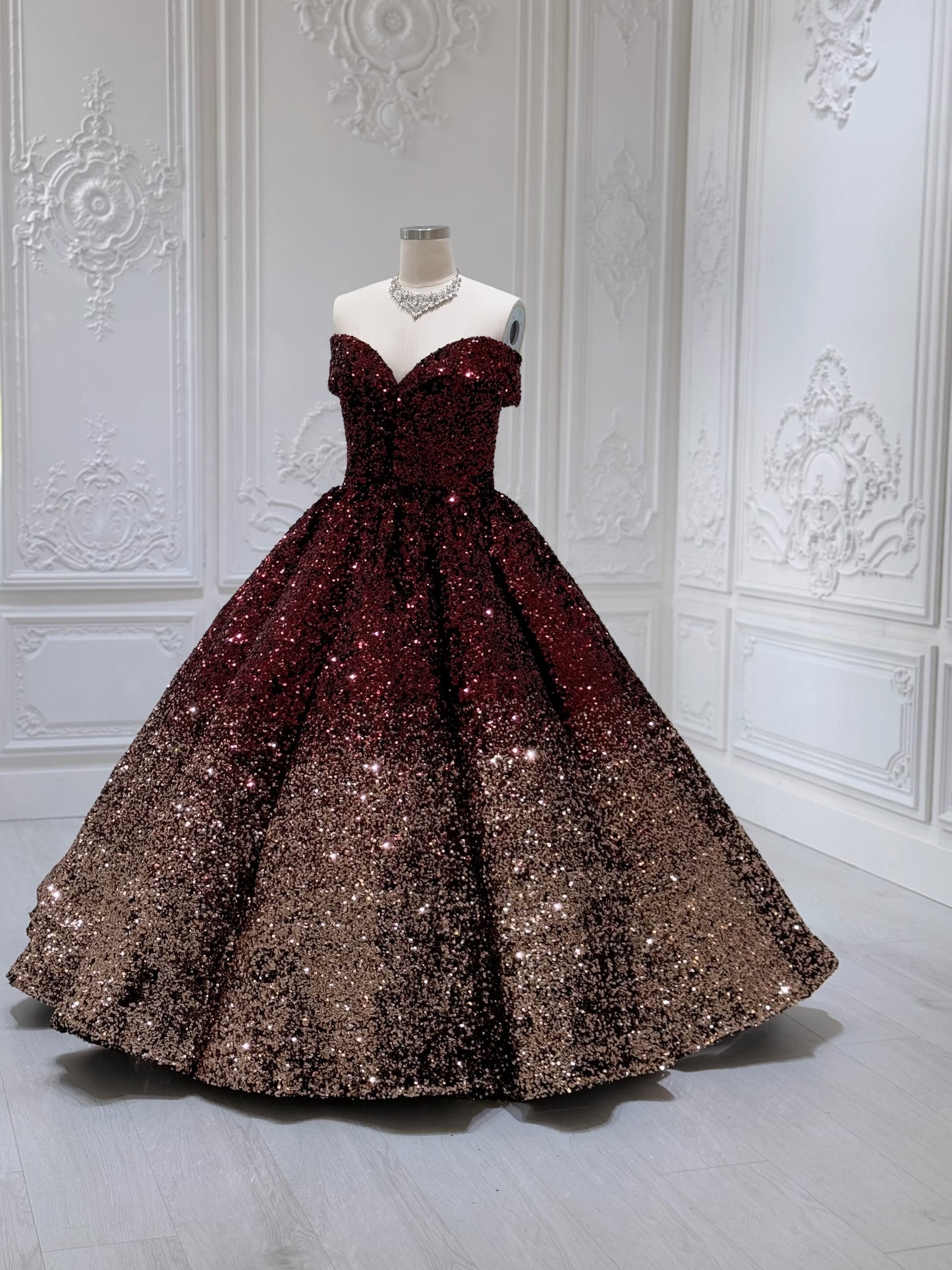 Stock Clearance! Bridal size 14! Custom-made red and gold sparkling ballgown Quinceanera dress/Formal event dress - Ting's Bridal Collection