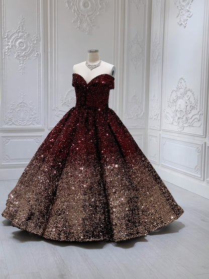 Stock Clearance! Bridal size 14! Custom-made red and gold sparkling ballgown Quinceanera dress/Formal event dress - Ting's Bridal Collection