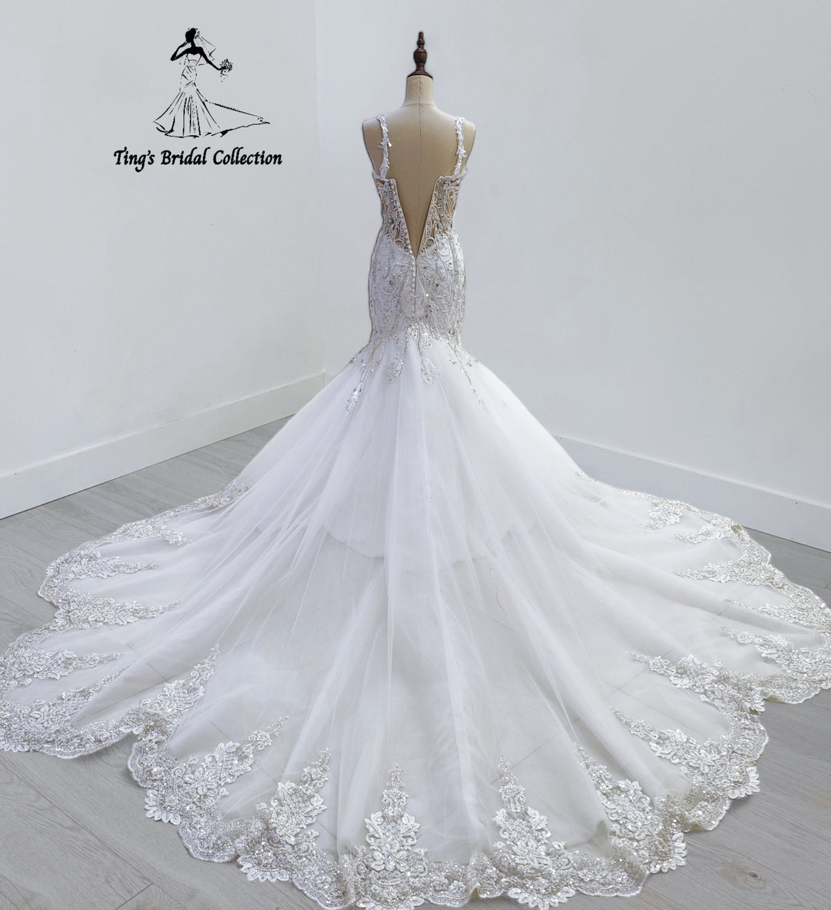 TBC-JM064 Custom-made beading spaghetti strap low back mermaid wedding dress