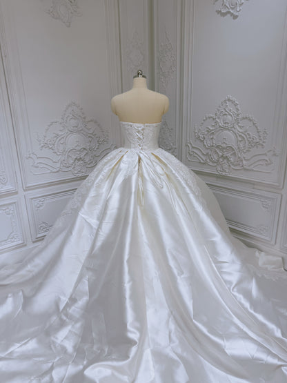 TBC-B045 Luxury lace beading ivory satin princess ballgown royal wedding dress - Ting's Bridal Collection