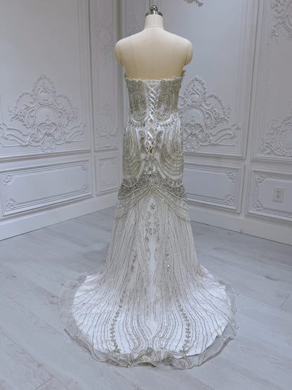 TBC-2IN1-012 Custom-made luxury crystal 2 in 1 style royal wedding dress with skirt - Ting's Bridal Collection