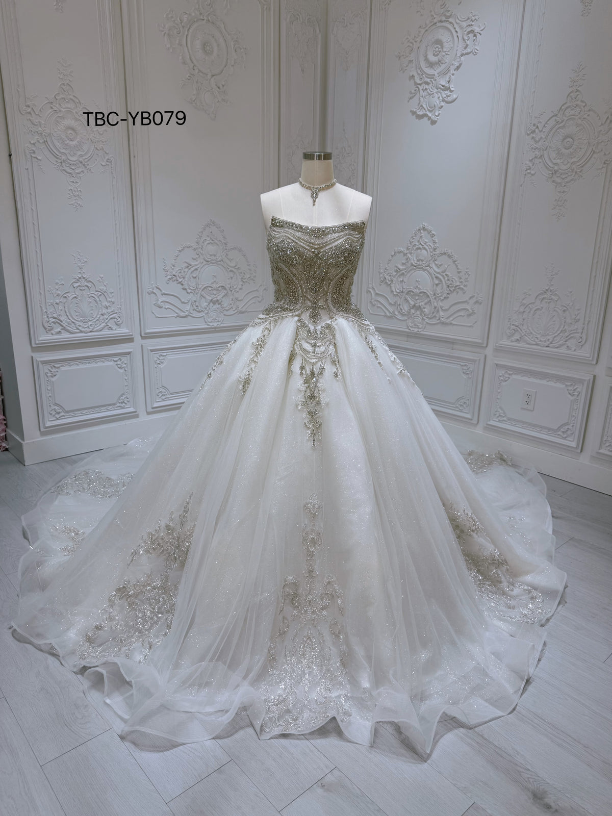 TBC-YB079 Stock of luxury rhinestone beading sparkling royal ballgown wedding dress - Ting's Bridal Collection