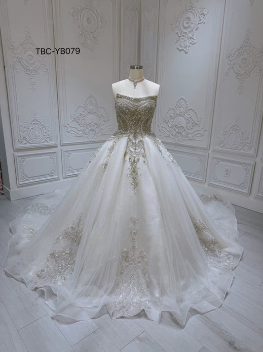 TBC-YB079 Stock of luxury rhinestone beading sparkling royal ballgown wedding dress - Ting's Bridal Collection