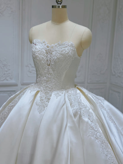TBC-B045 Luxury lace beading ivory satin princess ballgown royal wedding dress - Ting's Bridal Collection