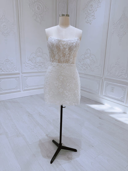TBC-2IN1-035 Stock of 3D lace with beading 2 in 1 Mini&Aline wedding dress - Ting's Bridal Collection