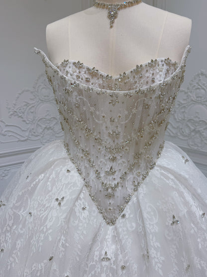 TBC-ZB082 Stock of rhinestone beaded strapless lace ballgown wedding dress - Ting's Bridal Collection