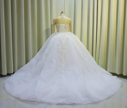 TBC-CM004  Custom-made luxury beading long sleeve 2 in 1 mermaid wedding dress with detachable skirt - Ting's Bridal Collection