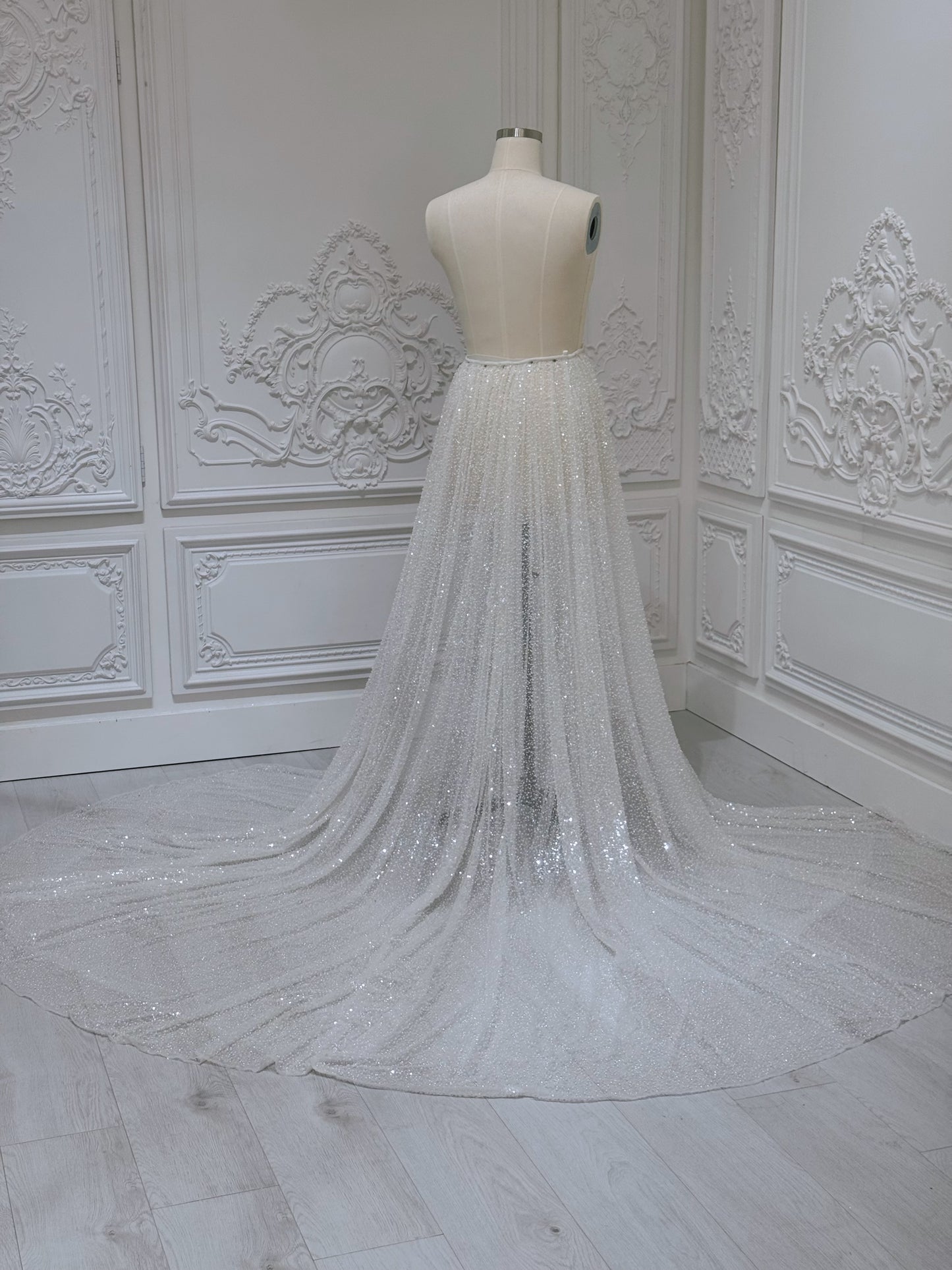 Beading sparkling bridal detachable overskirt for wedding dress - Ting's Bridal Collection