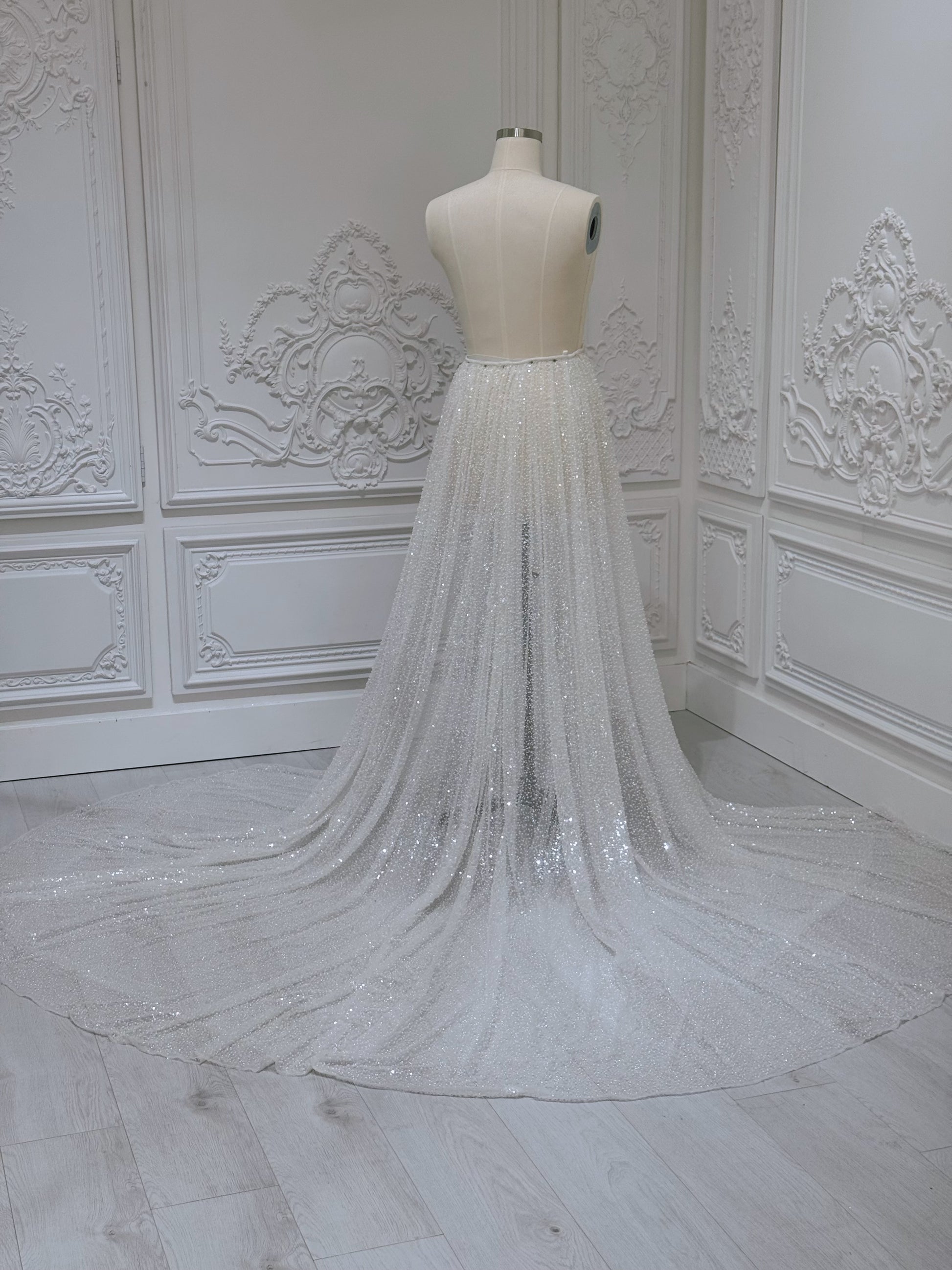 Beading sparkling bridal detachable overskirt for wedding dress - Ting's Bridal Collection