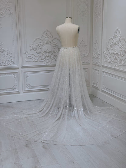 Beading sparkling bridal detachable overskirt for wedding dress - Ting's Bridal Collection