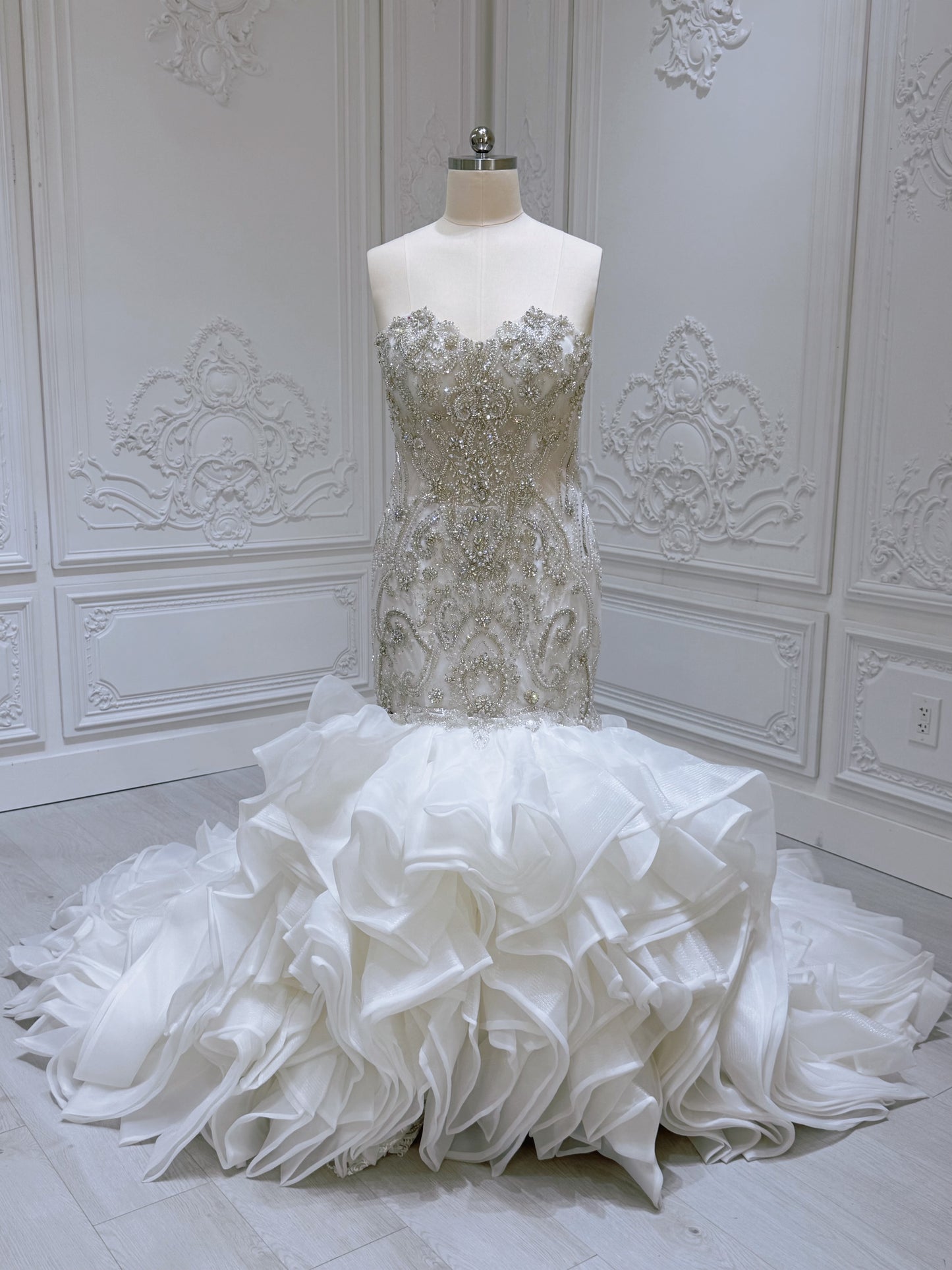 TBC-2IN1-001 Luxury beading sparkling mermaid royal wedding dress with detachable ruffled skirt - Ting's Bridal Collection