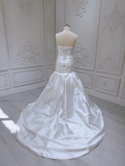 TBC- SM061 Stock of pearl beading white satin mermaid wedding dress