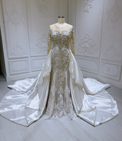 TBC-2IN1-024 Stock of luxury mermaid wedding dress with detachable satin skirt - Ting's Bridal Collection