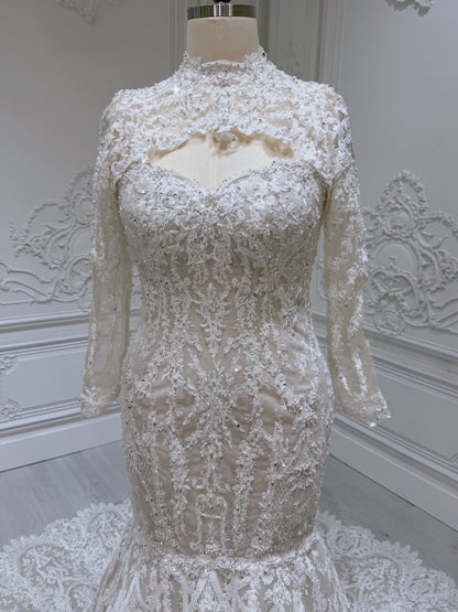 TBC-AM060 Custom-made lace with beading mermaid royal wedding dress with detachable bridal top