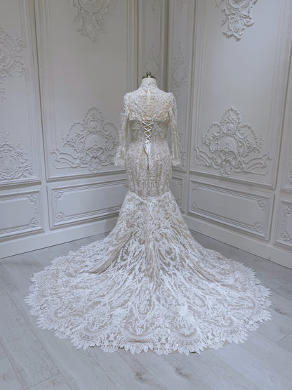 TBC-AM060 Custom-made lace with beading mermaid royal wedding dress with detachable bridal top