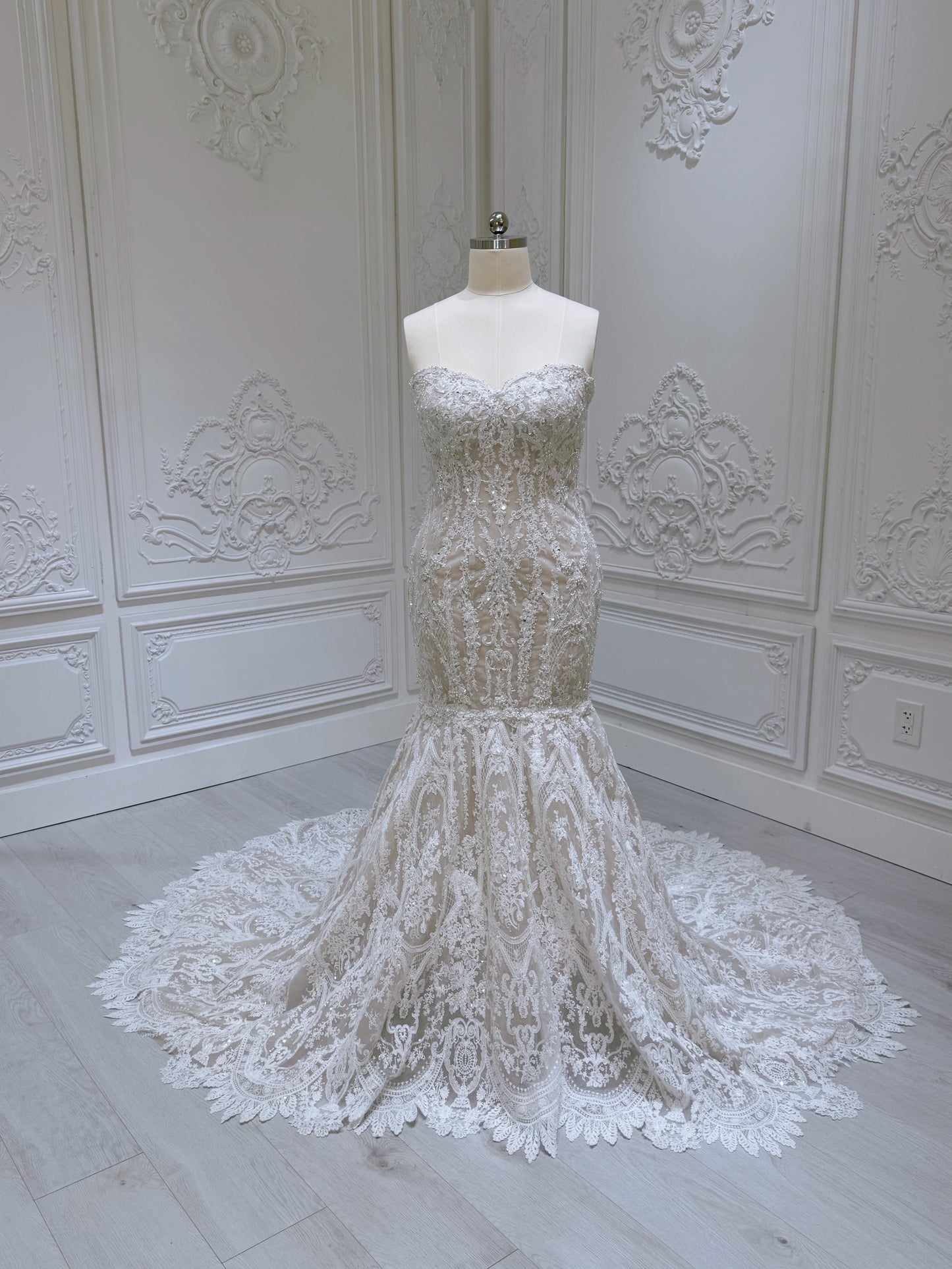 TBC-AM060 Custom-made lace with beading mermaid royal wedding dress with detachable bridal top
