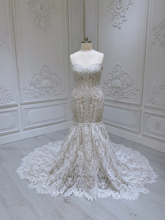 TBC-AM060 Custom-made lace with beading mermaid royal wedding dress with detachable bridal top - Ting's Bridal Collection