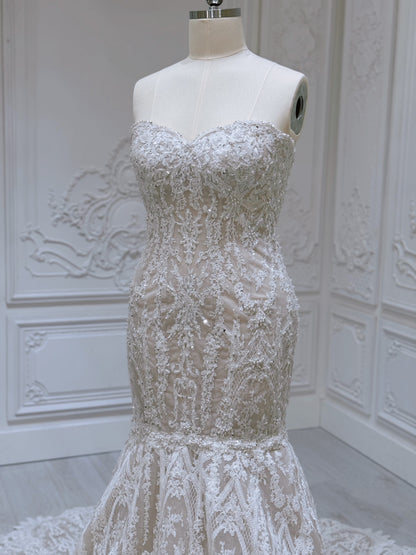 TBC-AM060 Custom-made lace with beading mermaid royal wedding dress with detachable bridal top
