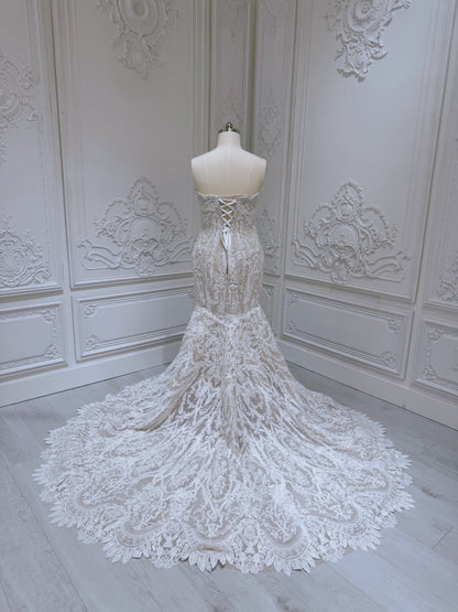 TBC-AM060 Custom-made lace with beading mermaid royal wedding dress with detachable bridal top