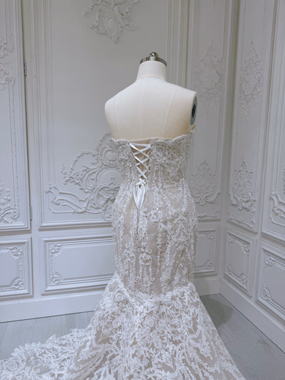 TBC-AM060 Custom-made lace with beading mermaid royal wedding dress with detachable bridal top