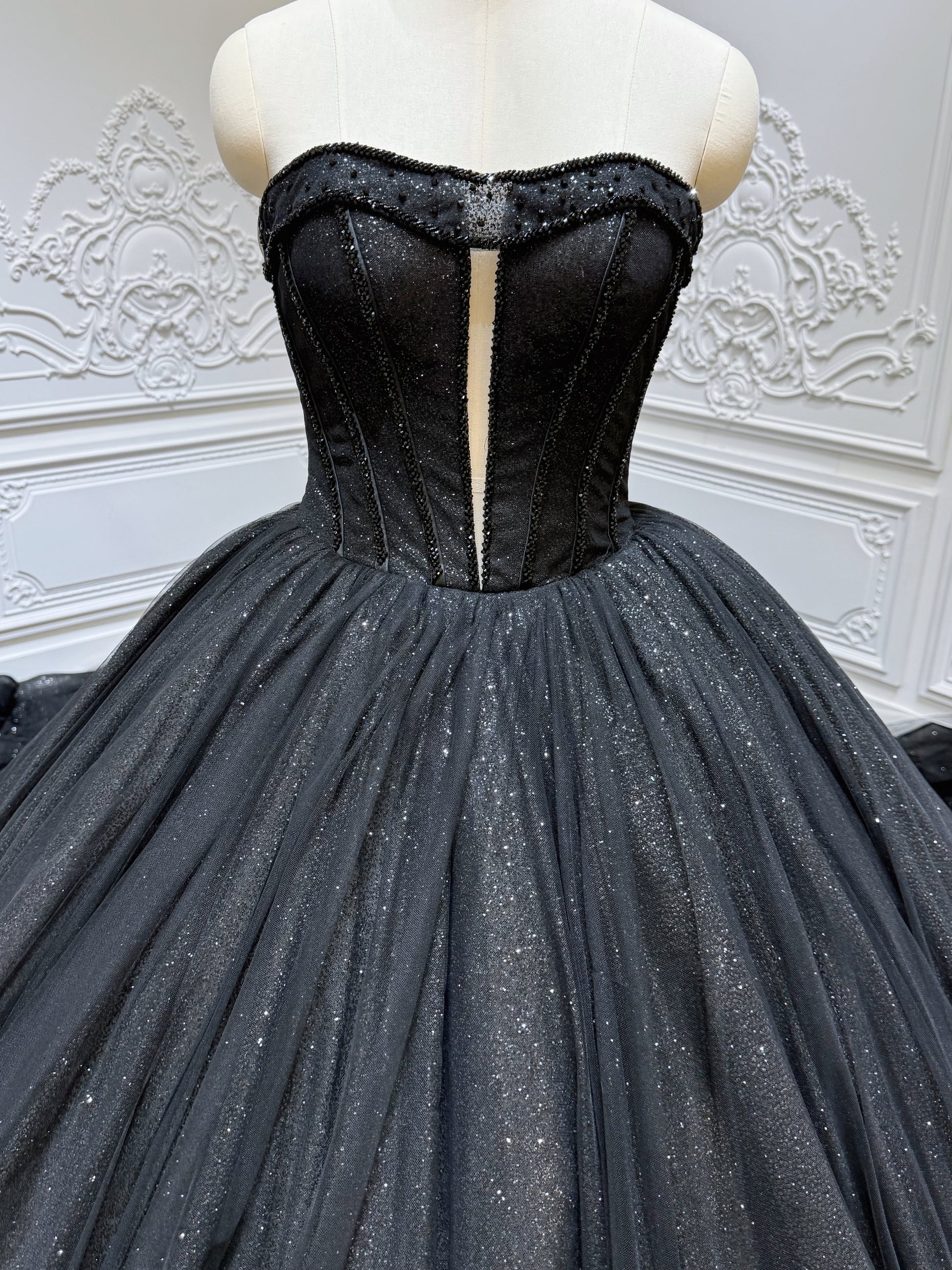 Stock clearance! Bridal size 8! Black strapless sparkling ballgown Gothic wedding dress - Ting's Bridal Collection