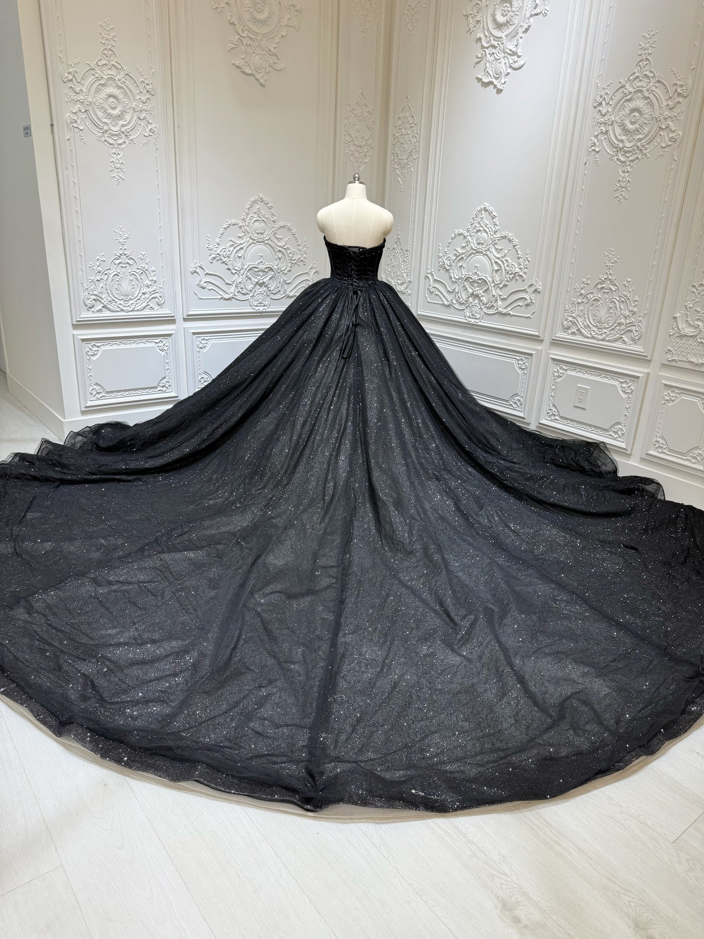 Stock clearance! Bridal size 8! Black strapless sparkling ballgown Gothic wedding dress - Ting's Bridal Collection