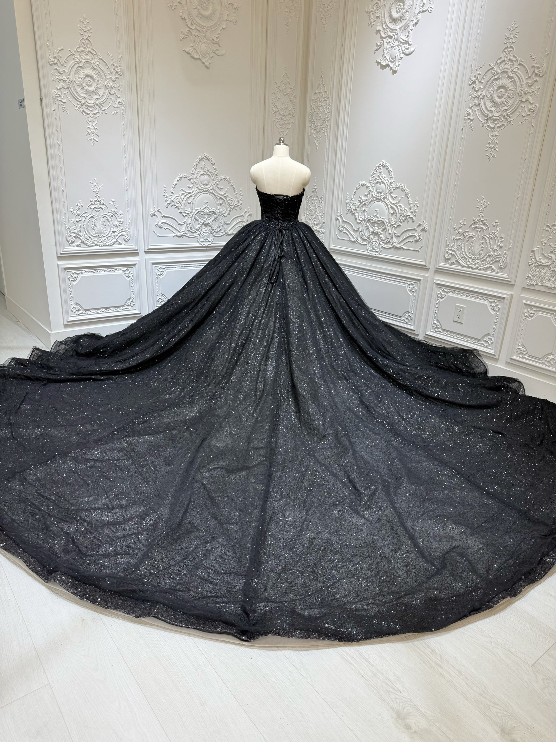Stock clearance! Bridal size 8! Black strapless sparkling ballgown Gothic wedding dress - Ting's Bridal Collection
