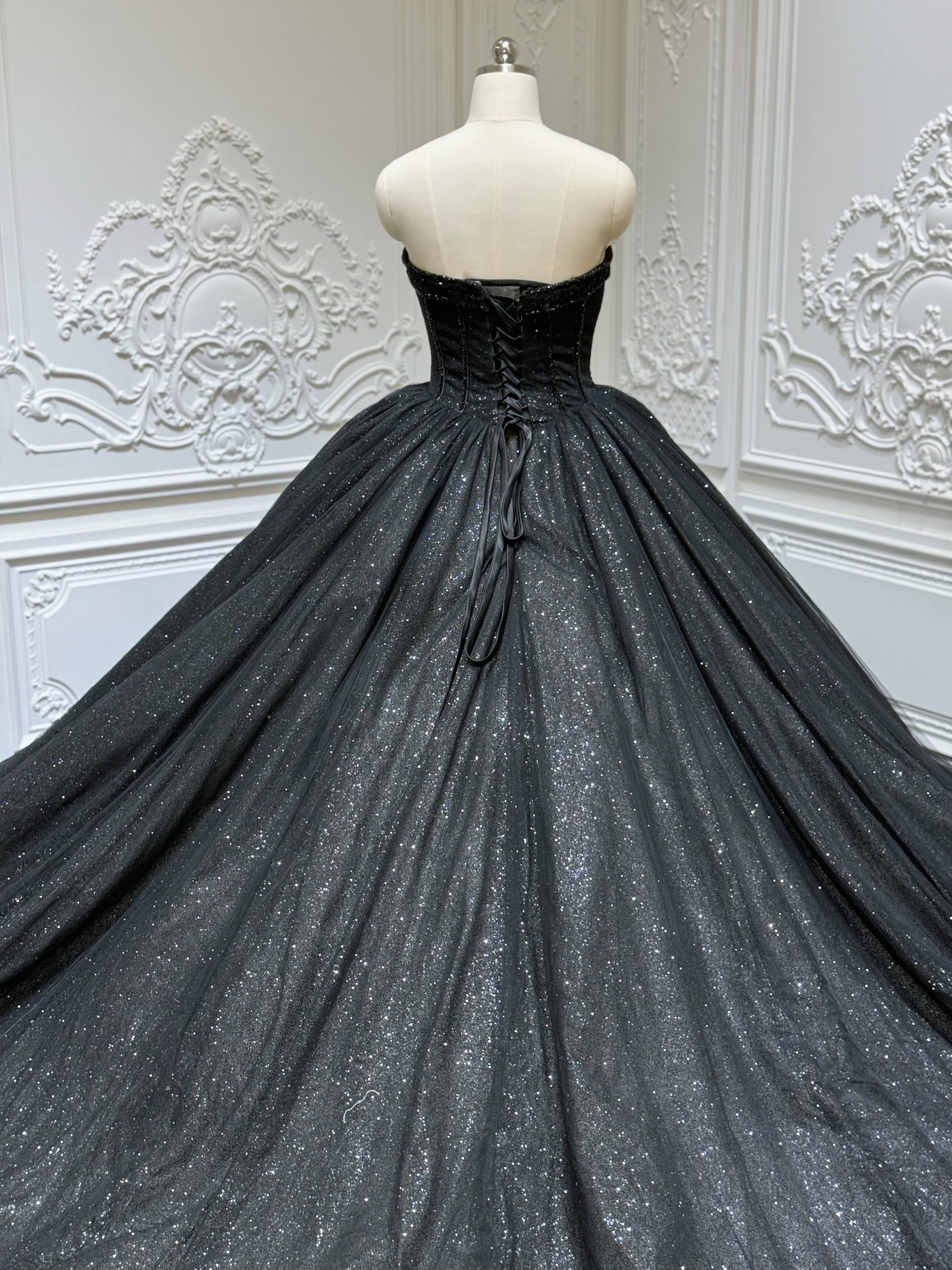 Stock clearance! Bridal size 8! Black strapless sparkling ballgown Gothic wedding dress - Ting's Bridal Collection