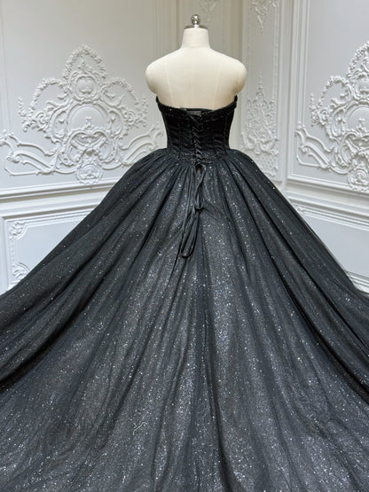 Stock clearance! Bridal size 8! Black strapless sparkling ballgown Gothic wedding dress - Ting's Bridal Collection