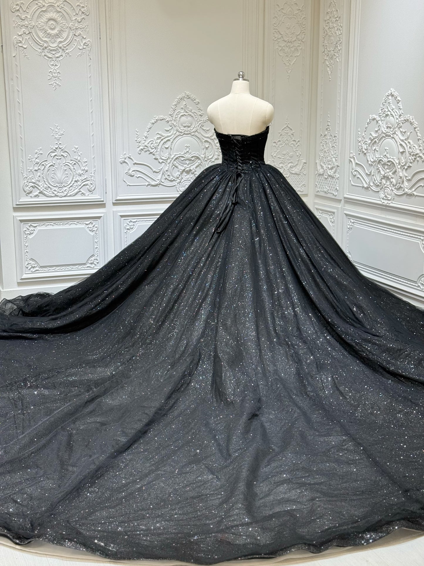 Stock clearance! Bridal size 8! Black strapless sparkling ballgown Gothic wedding dress - Ting's Bridal Collection