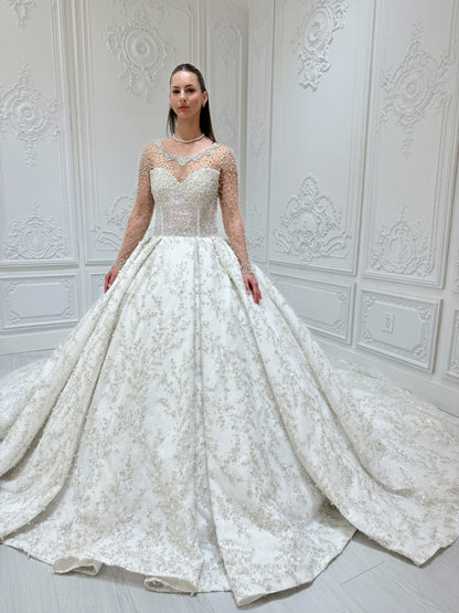 TBC-B002 Luxury beading off white long sleeve sparkling royal wedding dress - Ting's Bridal Collection