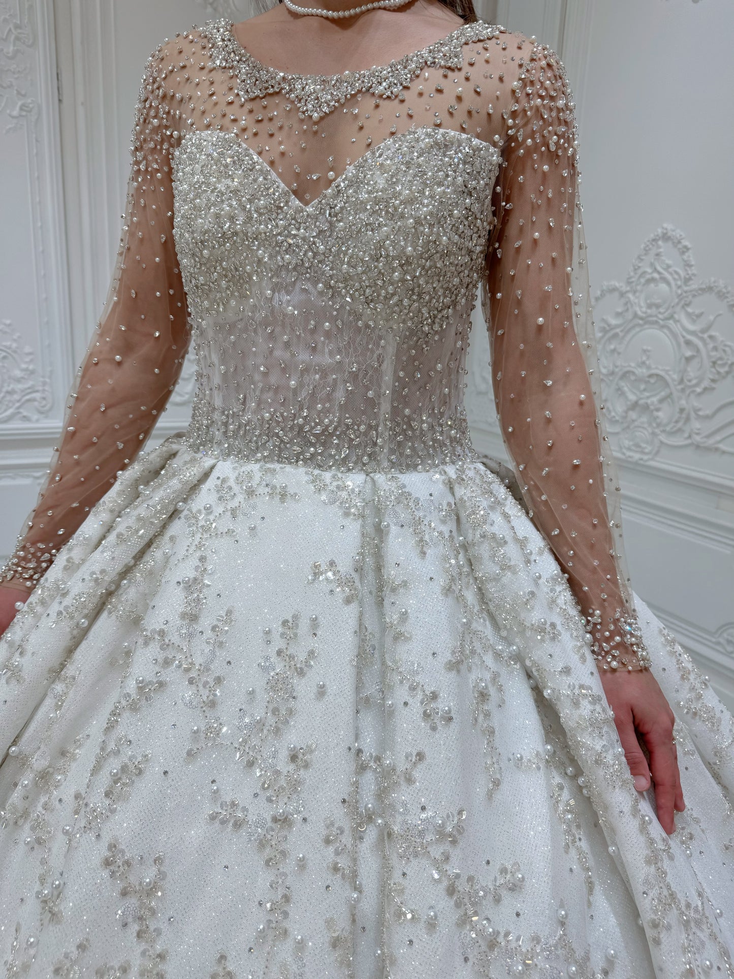 TBC-B002 Luxury beading off white long sleeve sparkling royal wedding dress - Ting's Bridal Collection
