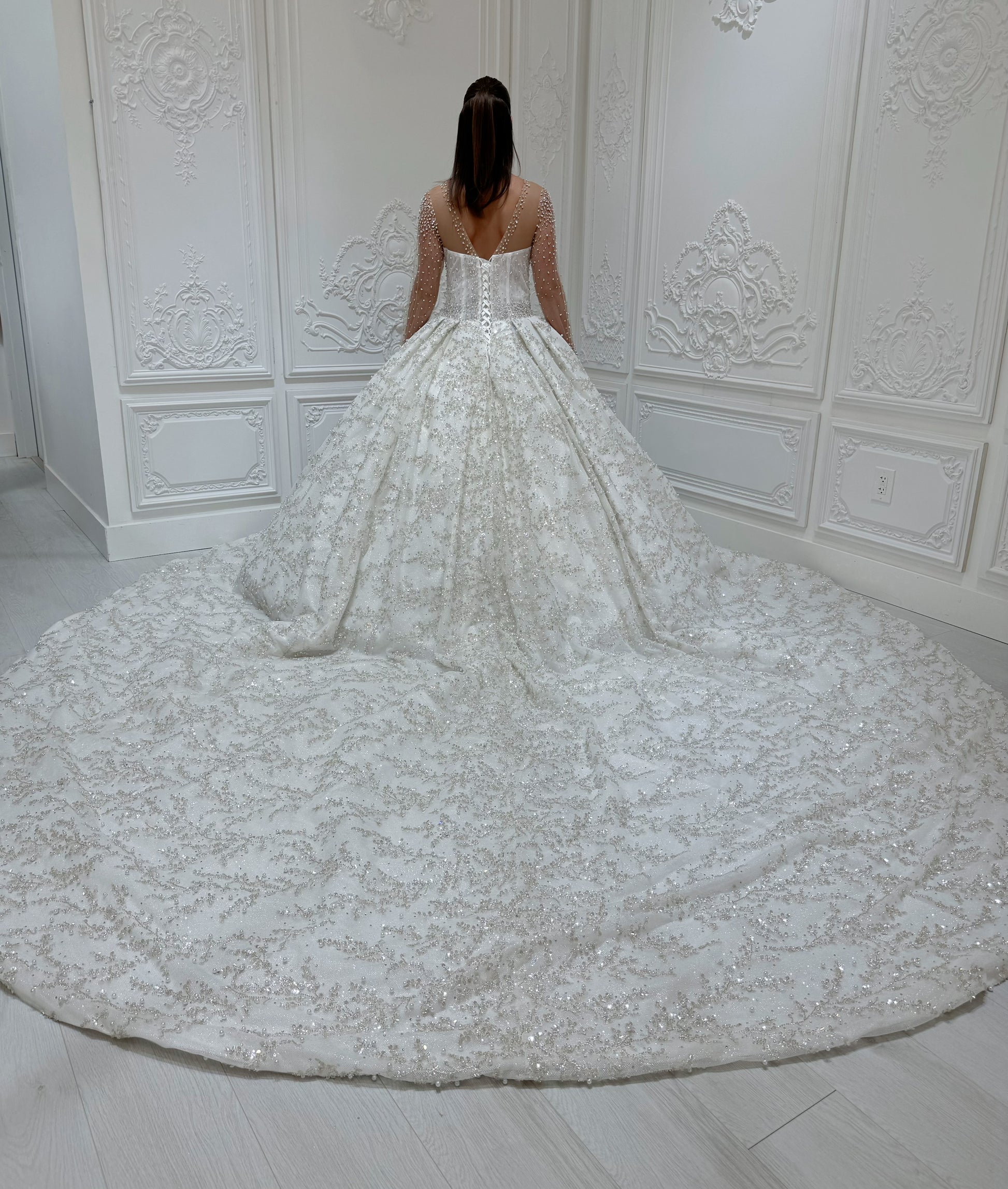TBC-B002 Luxury beading off white long sleeve sparkling royal wedding dress - Ting's Bridal Collection
