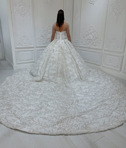 TBC-B002 Luxury beading off white long sleeve sparkling royal wedding dress - Ting's Bridal Collection