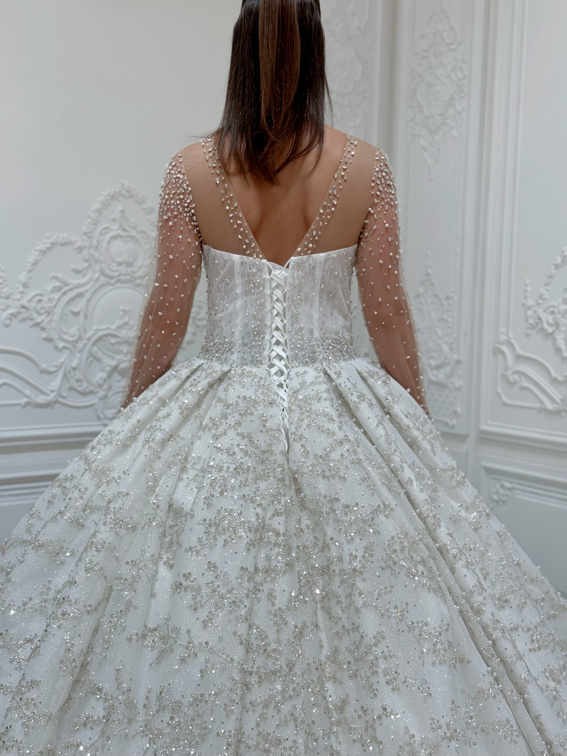 TBC-B002 Luxury beading off white long sleeve sparkling royal wedding dress - Ting's Bridal Collection
